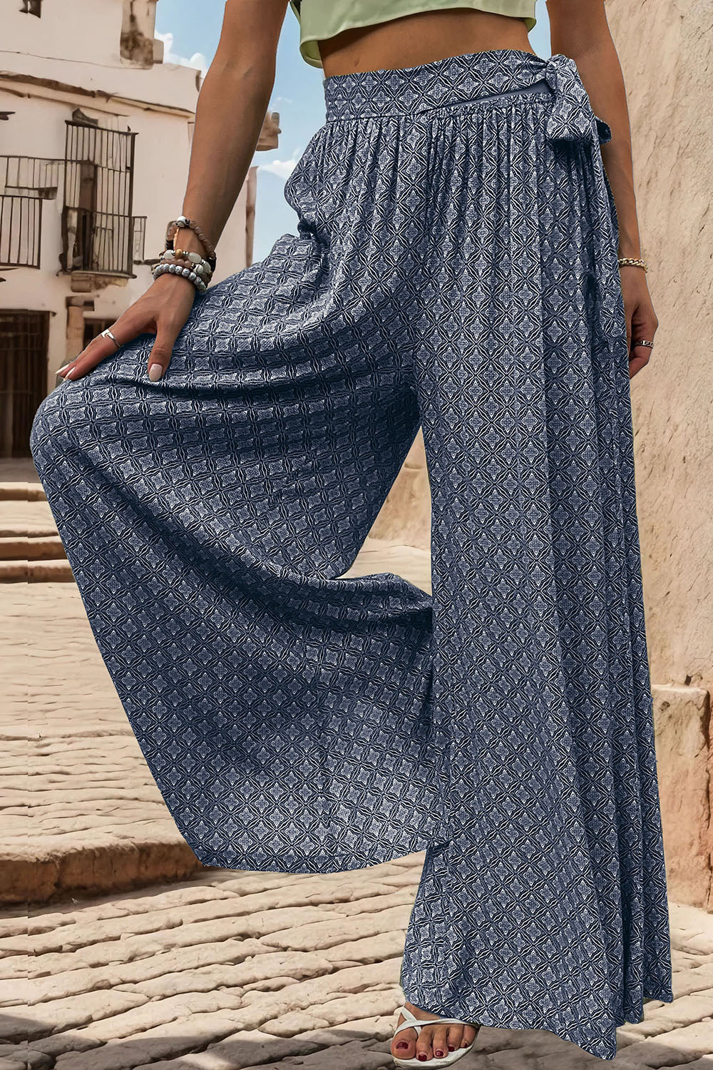 Printed Tied Wide Leg Pants