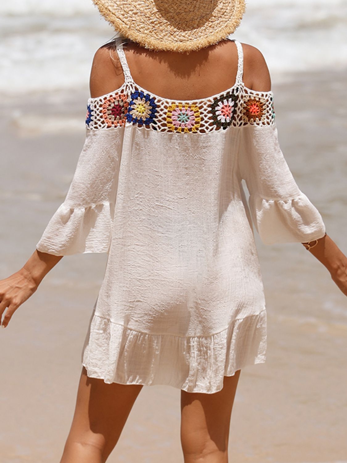 Crochet Cold Shoulder Three-Quarter Sleeve Cover Up