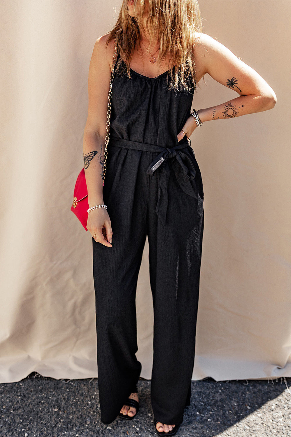 Tied V-Neck Spaghetti Strap Jumpsuit