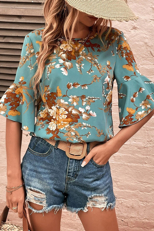 Printed Round Neck Half Sleeve Blouse