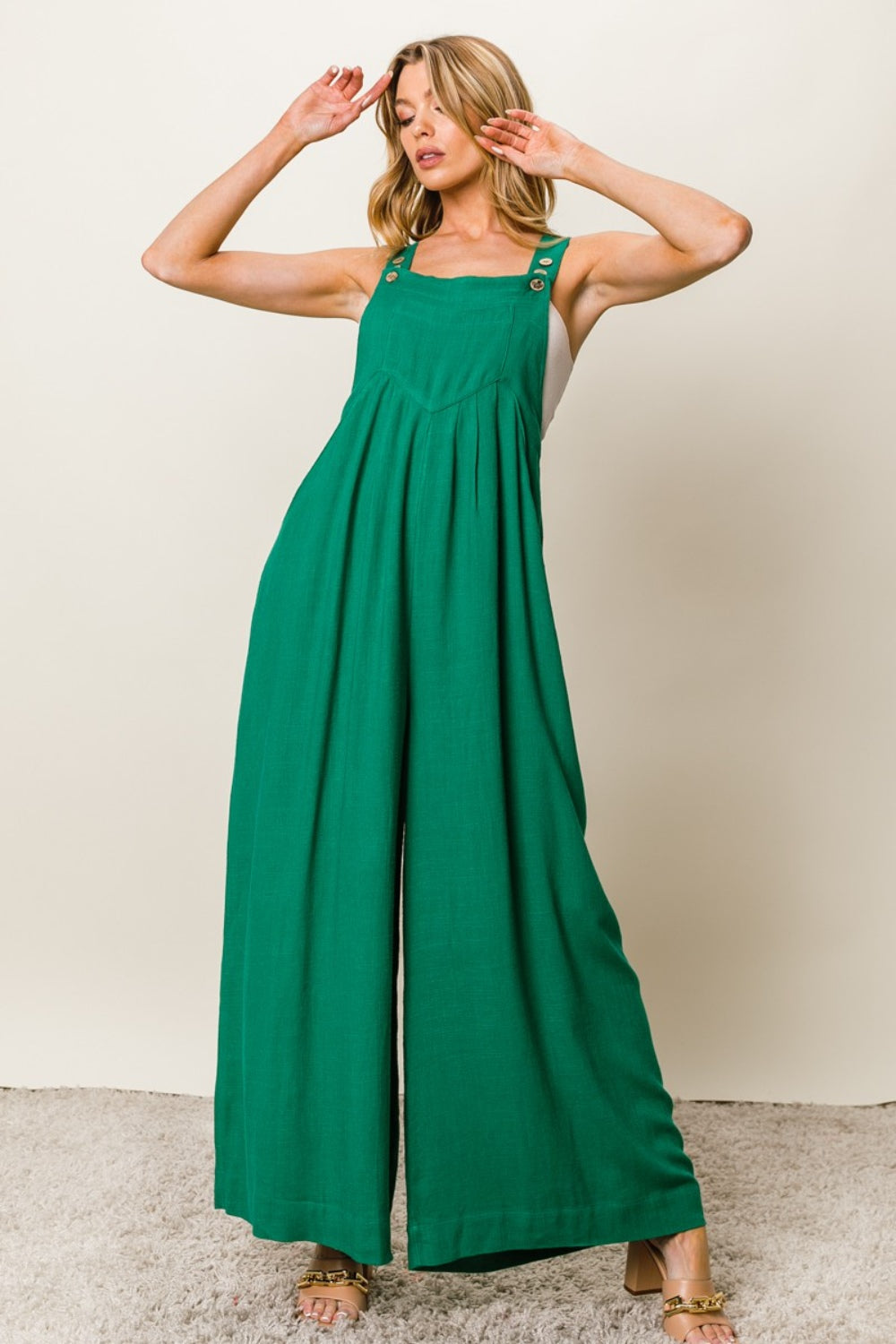 BiBi Texture Sleeveless Wide Leg Jumpsuit