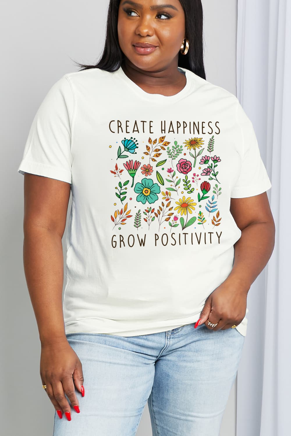 Simply Love Full Size CREATE HAPPINESS GROW POSITIVITY Graphic Cotton Tee