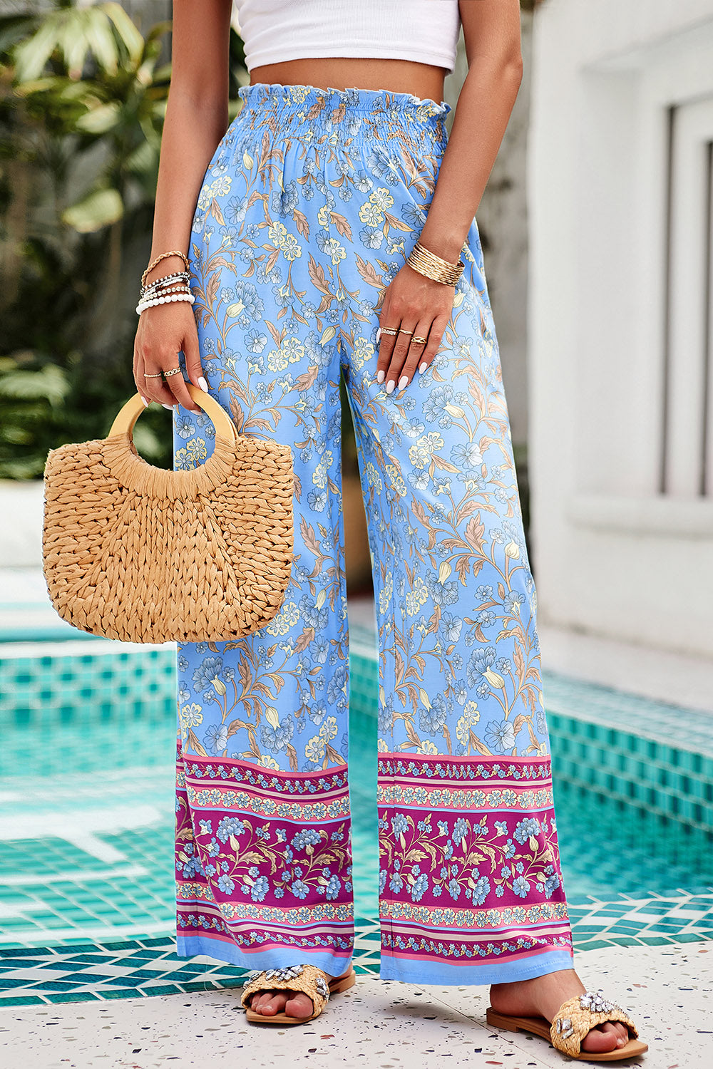 Printed High Waist Wide Leg Pants