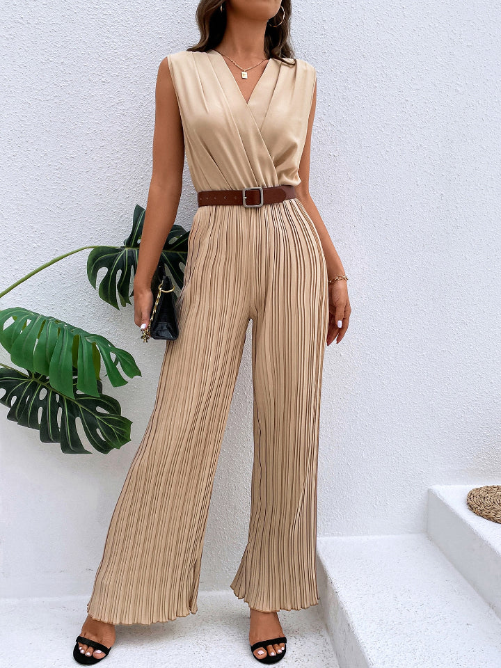 Pleated Sleeveless Straight Leg Jumpsuit