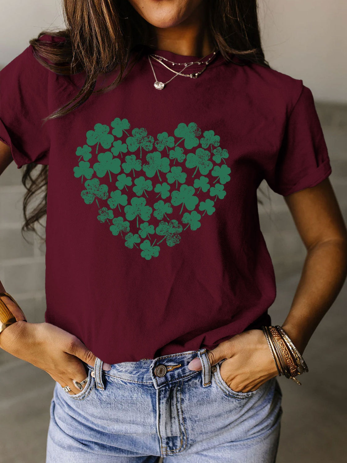 Full Size Lucky Clover Round Neck Short Sleeve T-Shirt