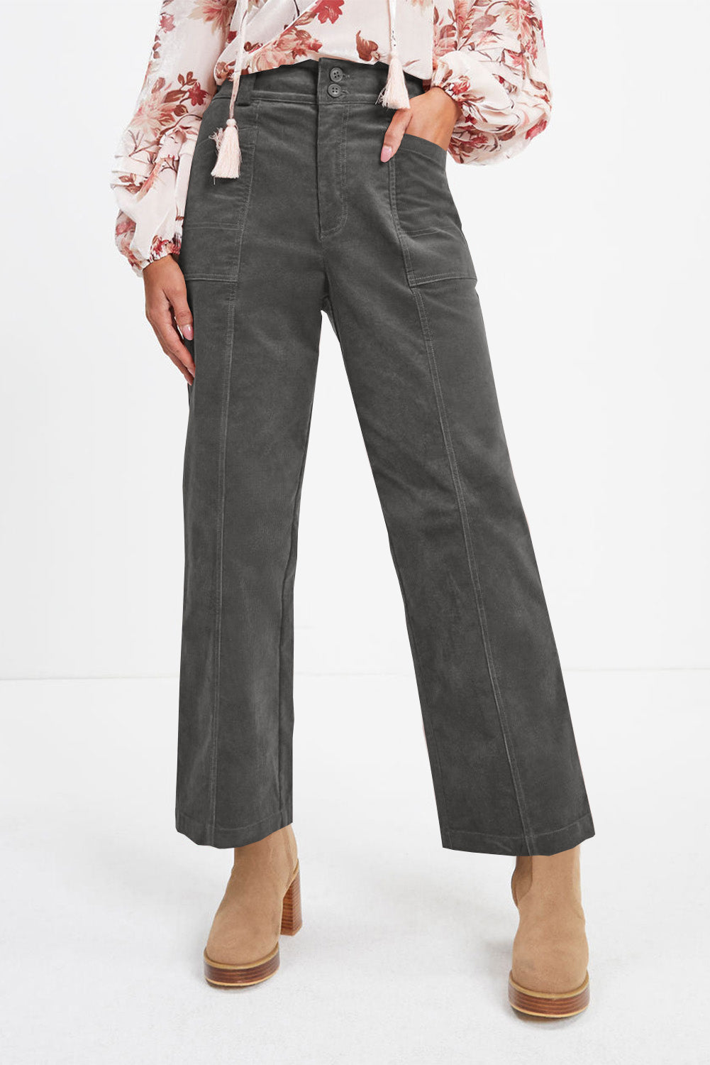 Pocketed Elastic Waist Straight Pants