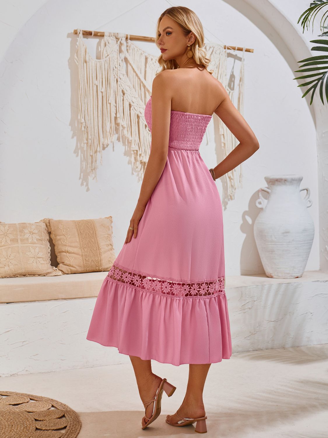 Smocked Frill Tube Midi Dress