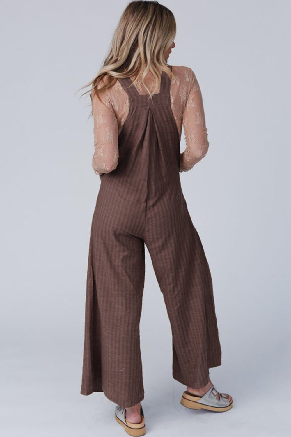 Texture Buttoned Wide Leg Overalls