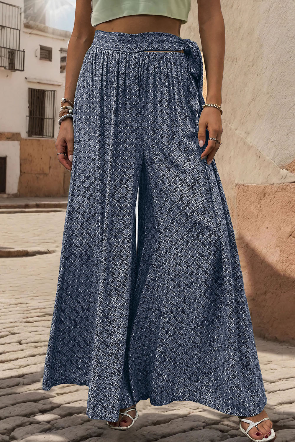 Printed Tied Wide Leg Pants