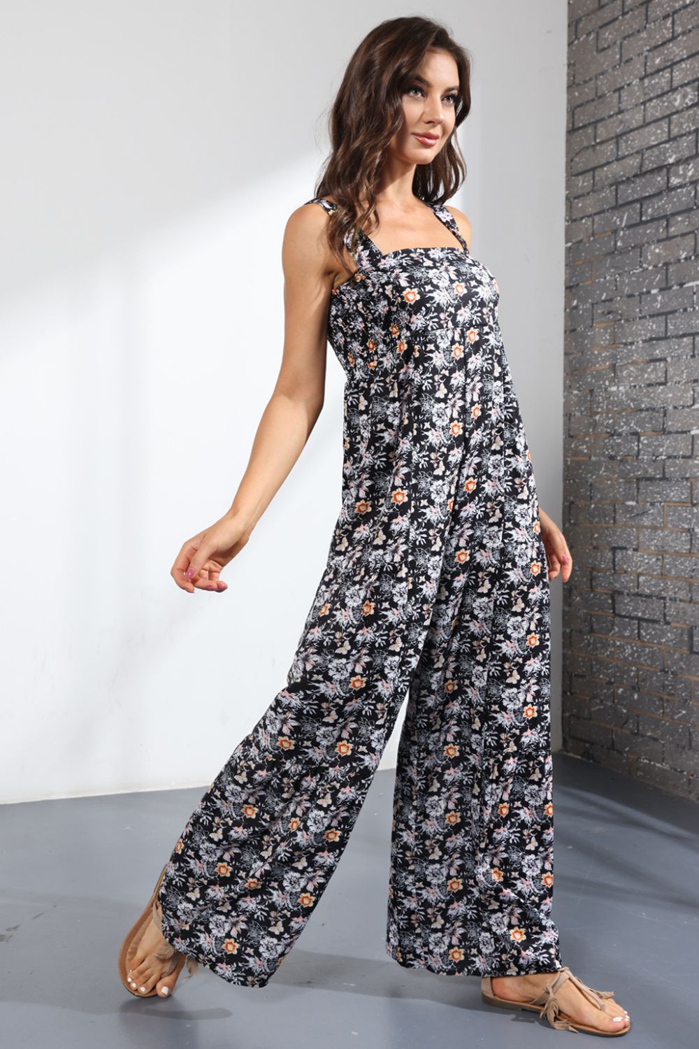 Floral Square Neck Wide Leg Jumpsuit