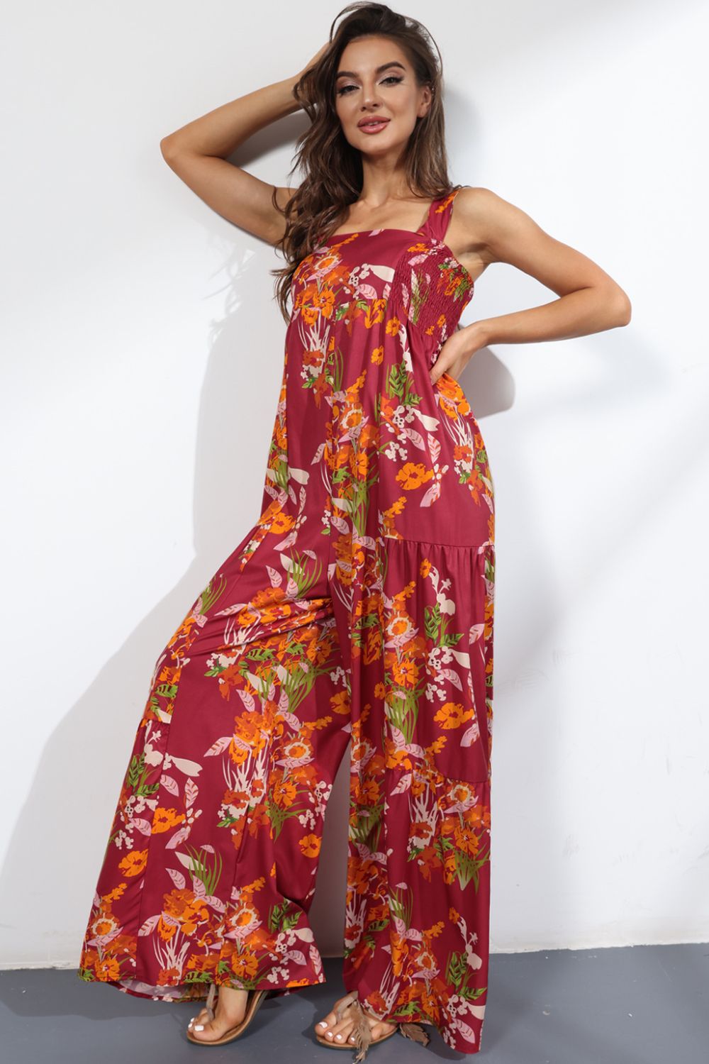 Floral Square Neck Wide Leg Jumpsuit