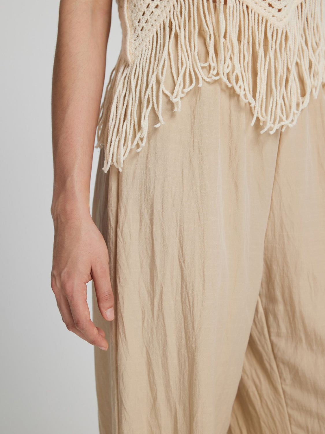 Fringe Hem Wide Leg Long Pants