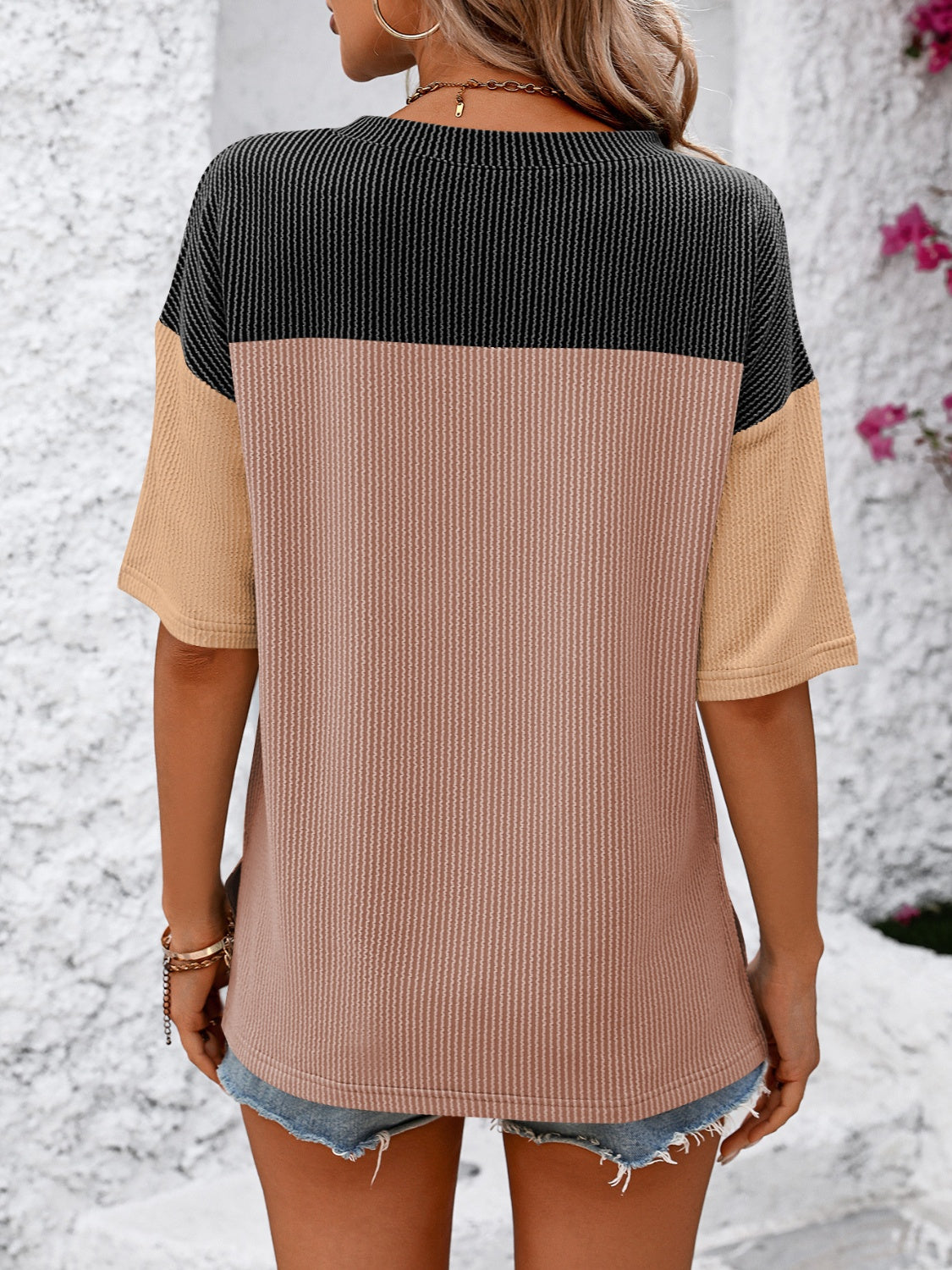 Color Block Round Neck Half Sleeve T-Shirt