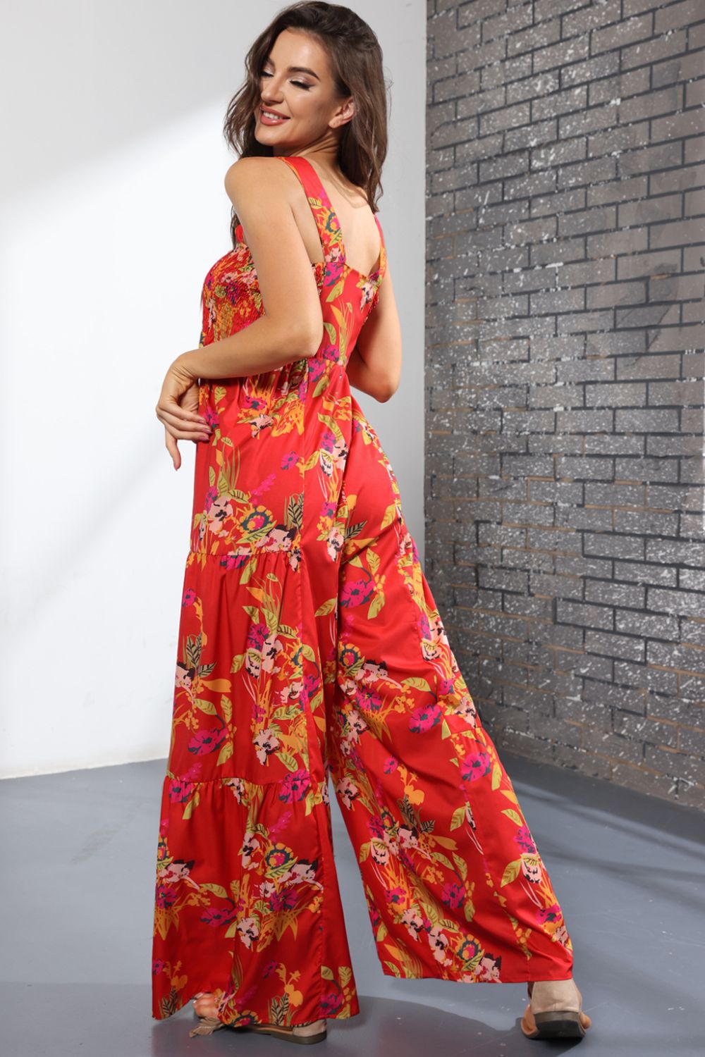 Floral Square Neck Wide Leg Jumpsuit