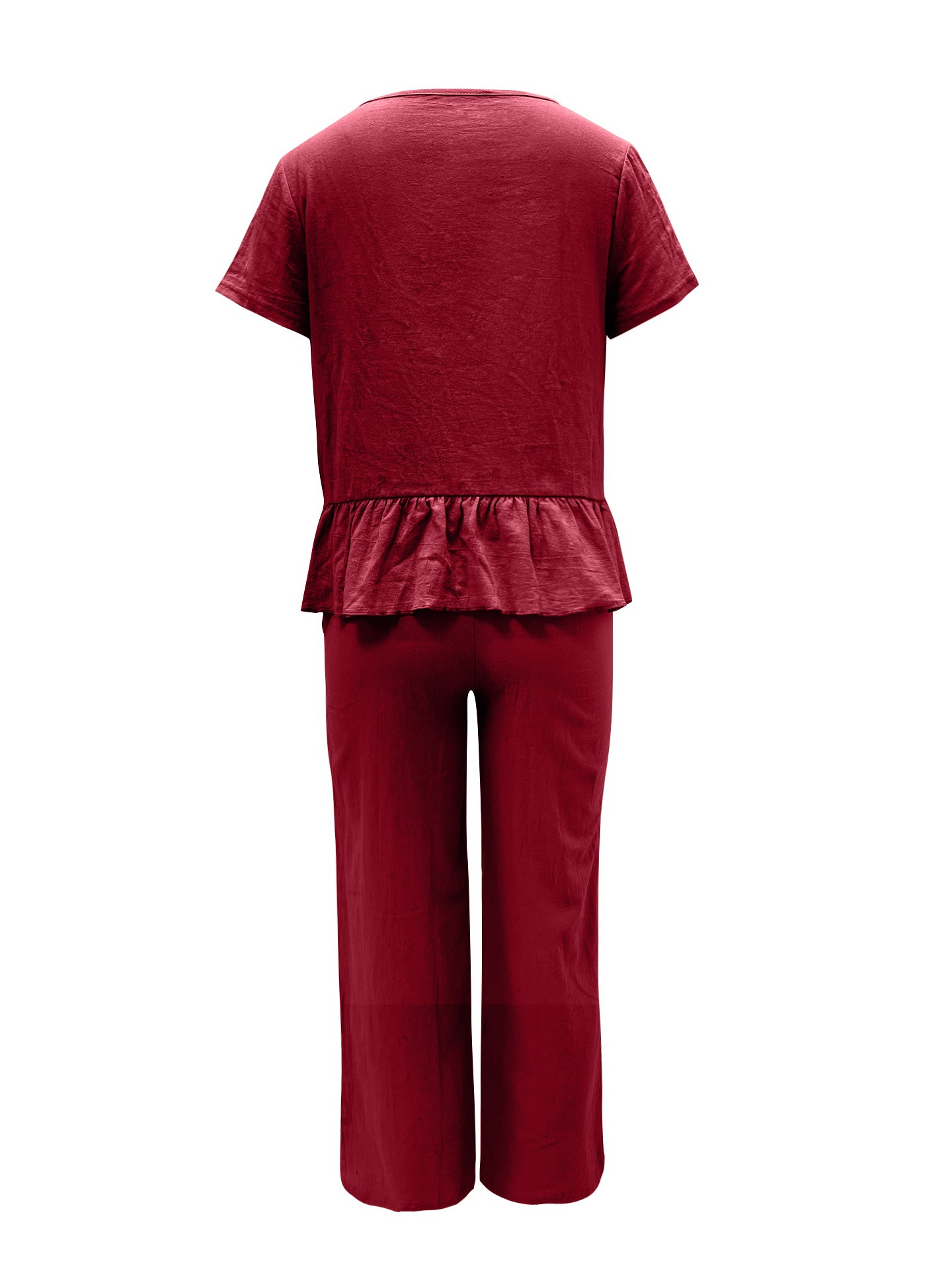 Peplum Round Neck Short Sleeve Top and Pants Set