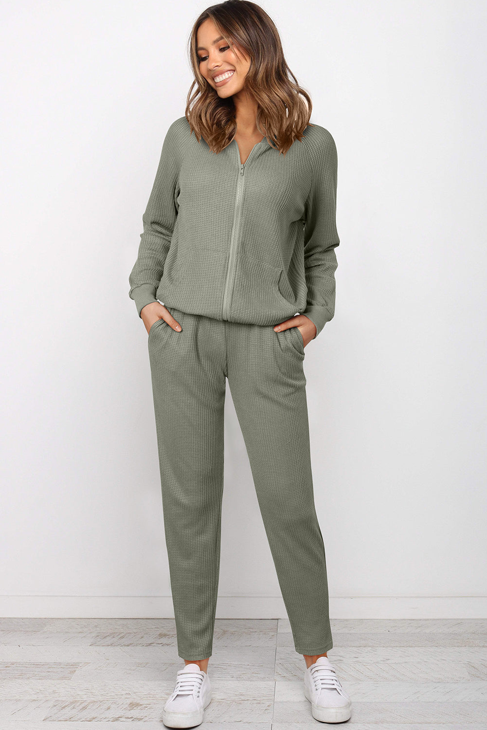 Zip-Up Long Sleeve Top and Pants Set