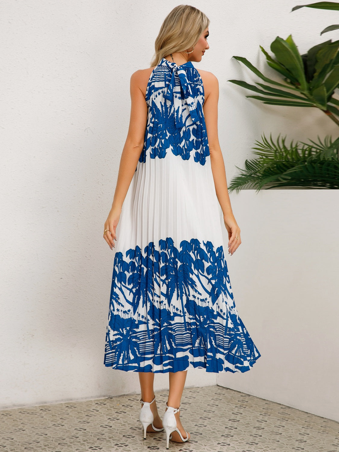 Tied Printed Sleeveless Midi Dress