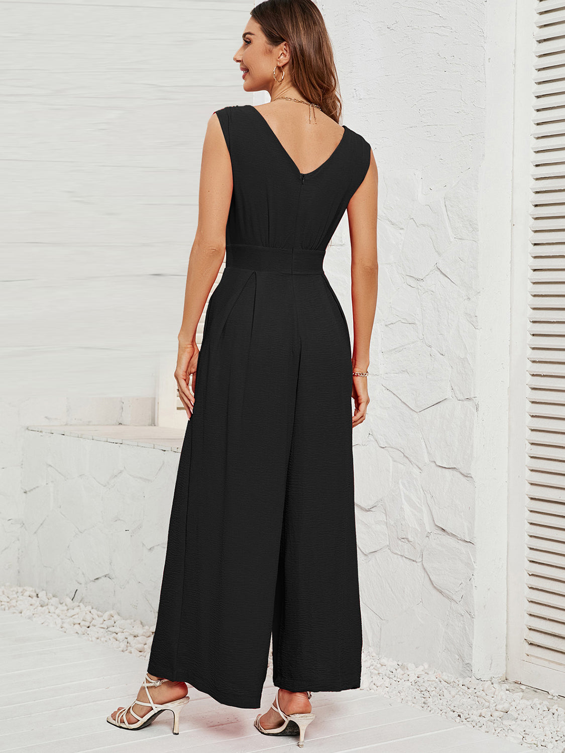 Surplice Wide Strap Jumpsuit with Pockets