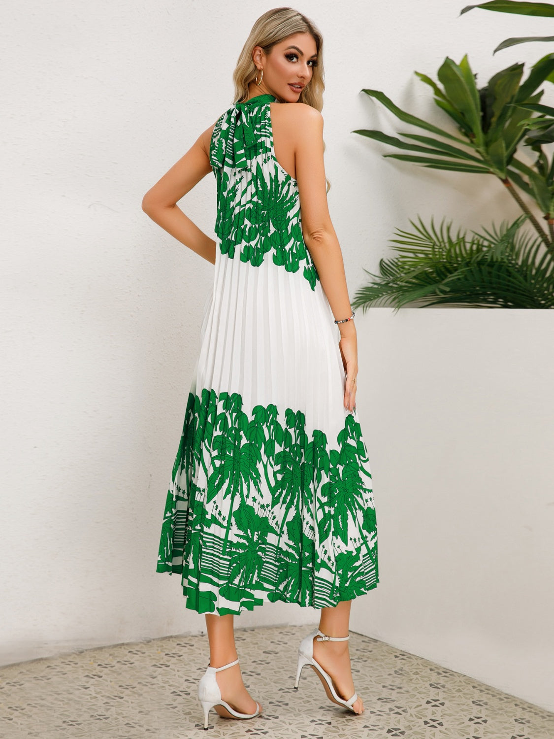 Tied Printed Sleeveless Midi Dress