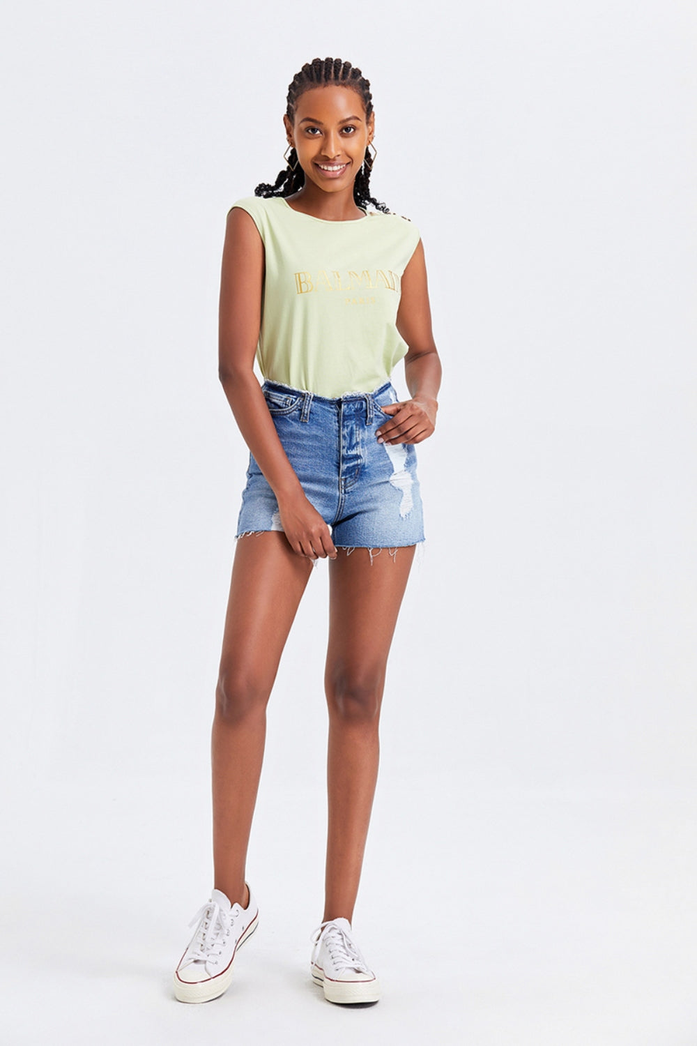 BAYEAS High Rise Bandless Denim Shorts