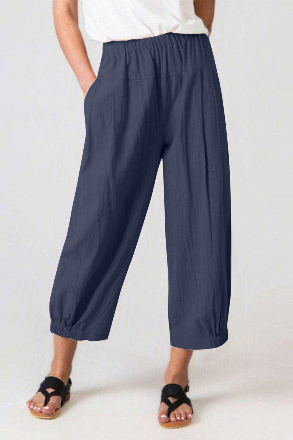 Full Size Elastic Waist Cropped Pants