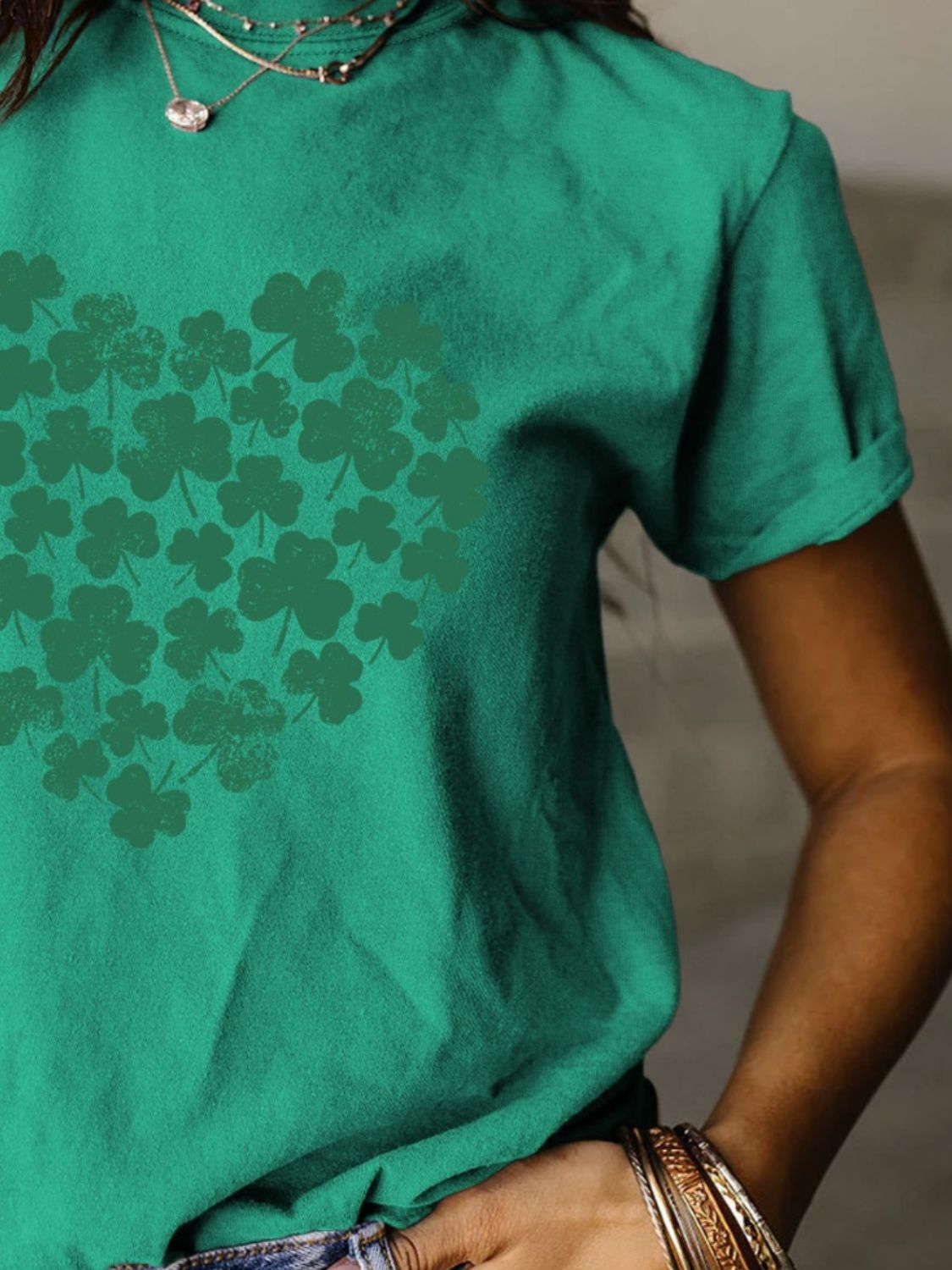 Full Size Lucky Clover Round Neck Short Sleeve T-Shirt