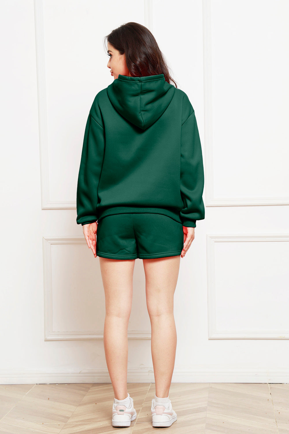 Drop Shoulder Long Sleeve Hoodie and Shorts Set